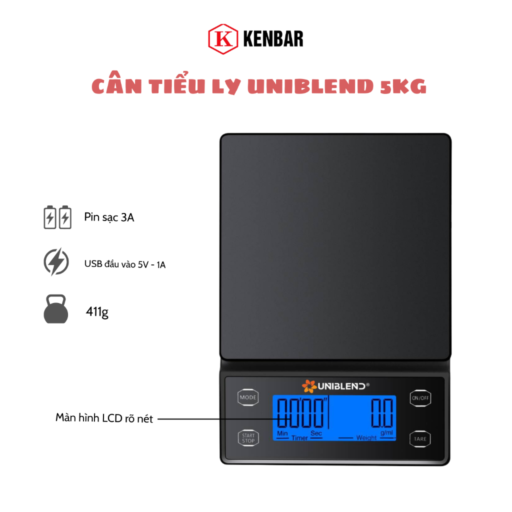 Cân Tiểu Ly, Cân Pha Chế, Cân Định Lượng Uniblend DC-5000 5KG