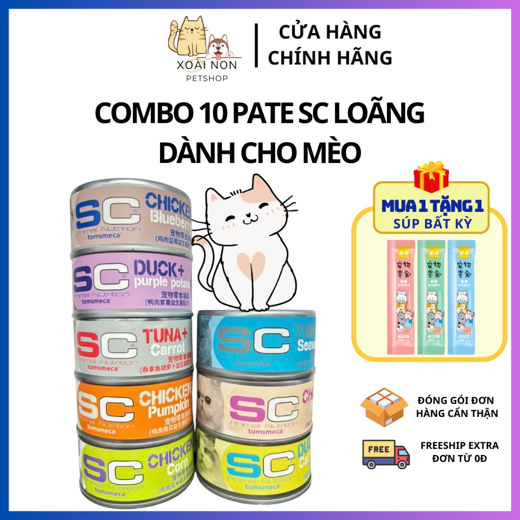 COMBO 10 Pate SC Loãng Dinh Dưỡng Cao, Pate Không Độn Ngũ Cốc Cho Mèo Mọi Lứa Tuổi, Xoài Non Petshop