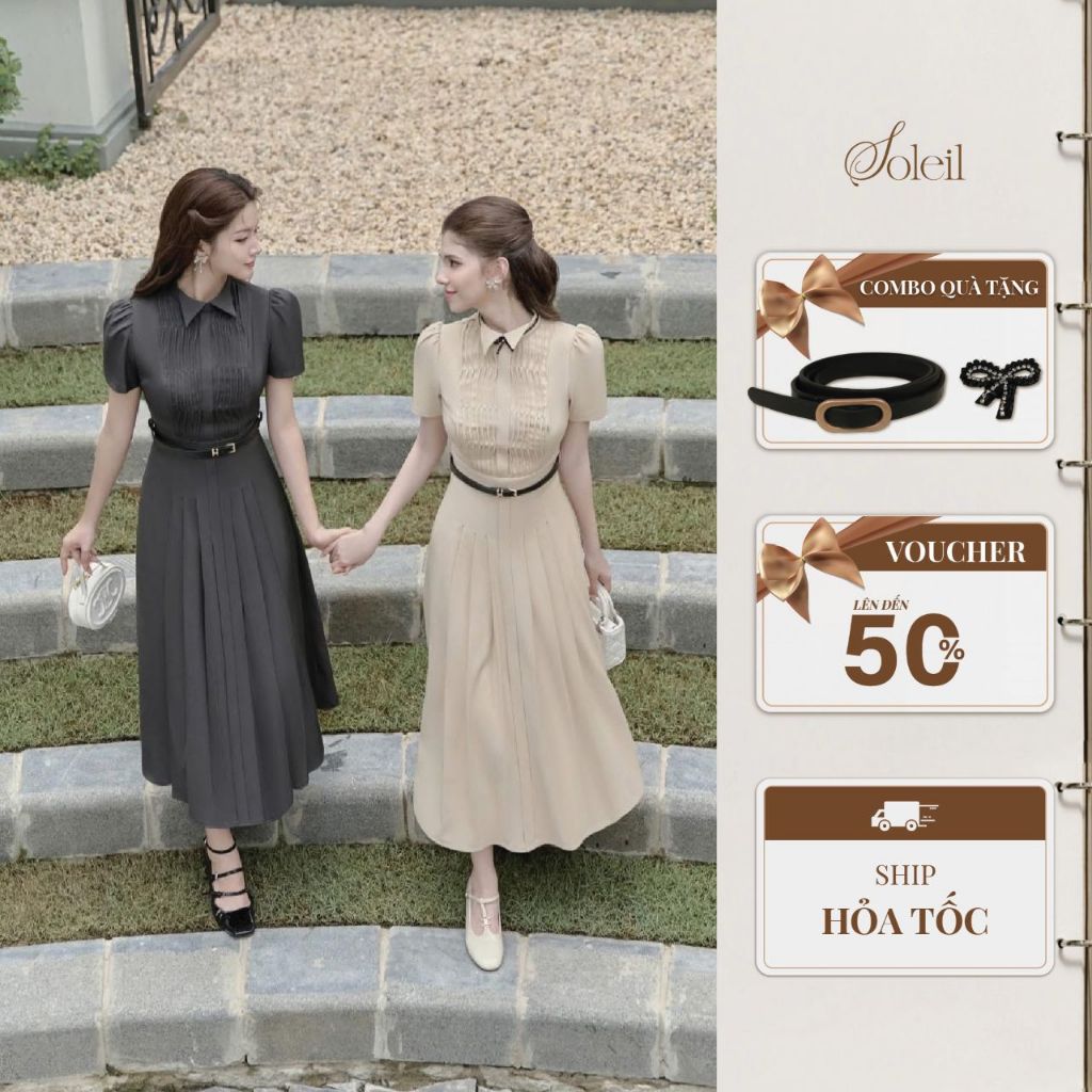 Váy Đầm Nữ Dáng Dài Xòe Xếp Ly Thanh Lịch Công Sở SOLEIL - Tochie Dress (Kèm Đai Ngẫu Nhiên) VD58