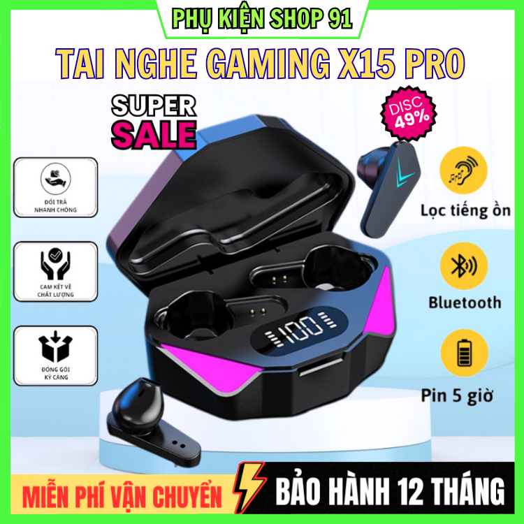 Tai nghe Bluetooth X15 TWS Pro Tai nghe không dây trong tai Tai nghe thể thao Micro chống nước