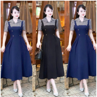    N060   Đầm váy thiết kế EllY Ngắn Tay Sọc Caro Dáng Xoè Cho Nữ Đi Chơi Đi Tiệc Đi Làm - Women 