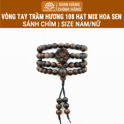 Vòng tay trầm hương Chuỗi tràng 108 hạt Sánh Chìm Mix Hoa Sen mang bình an may mắn - Xưởng Mộc Việt