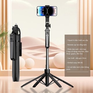  Gậy Selfie chụp ảnh 4 chân 1m8 có remote bluetooth kim Gimbal xoay 360 chống rung cho tripod điện thoại máy ảnh gopro 
