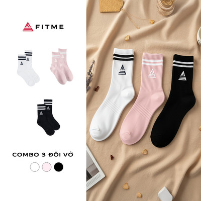 Combo 3 đôi vớ thể thao Fitme cổ cao dày dặn Nam Nữ thể thao