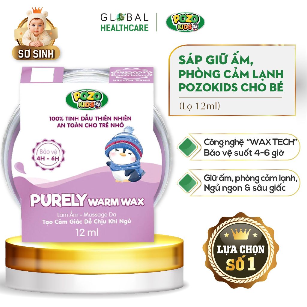 Sáp giữ ấm PozoKids giúp giữ ấm cơ thể, giảm cảm lạnh, ho, giúp bé ngủ ngon, sâu giấc (Lọ 12ml)