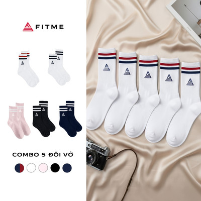 Combo 5 đôi vớ thể thao Fitme cổ cao dày dặn Nam Nữ thể thao