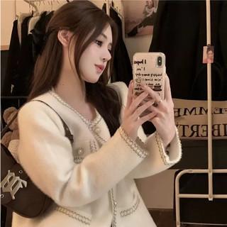 Áo khoác cardigan len lông viền kim tuyến cúc ngọc phong cách vintage Hàn Quốc 24Feb.Studio KAH40 