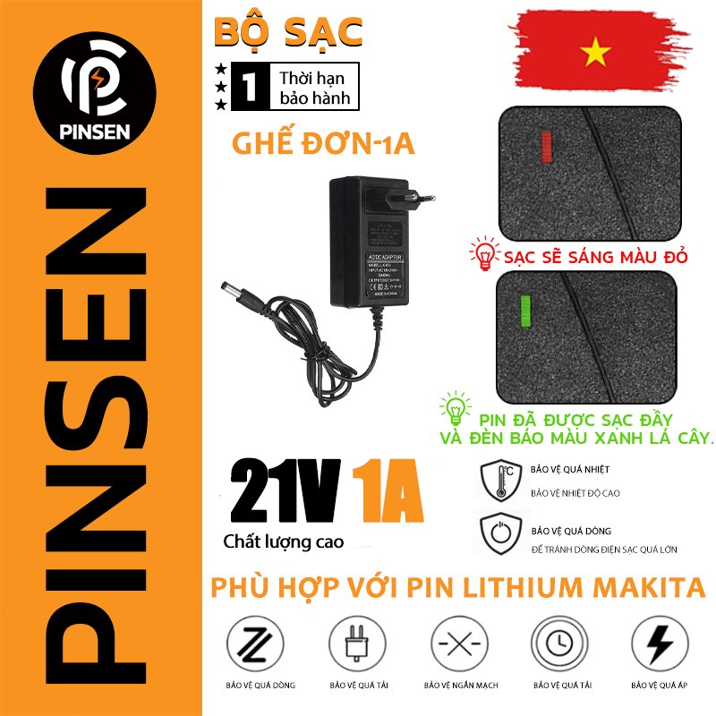 PINSEN 1A Sạc Pin máy khoan 21V - adapter 21V cho Pin máy khoan Li-ion 21V