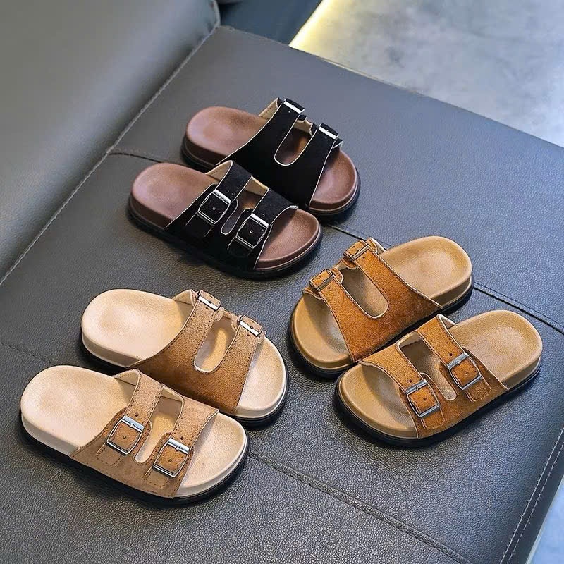 Dép Lê Da Lộn Cho Bé Quai Khoá Điều Chỉnh Đế Cao Su Có Vân Chống Trượt