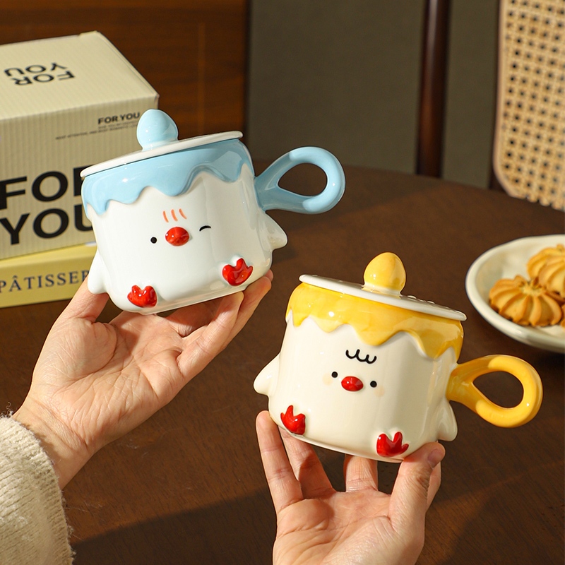 (Hộp Quà) Ly Sứ Hình Gà Con Ngộ Nghĩnh - Cốc Uống Nước Kèm Nắp Đáng Yêu