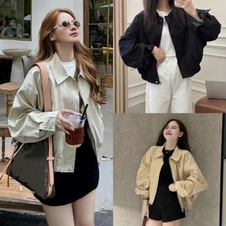  Áo Khoác Nữ Bomber Cổ Bẻ Khoá Kéo Tay Dài Hai Lớp Chất Kaki Mềm Mại Đứng Form 2025 