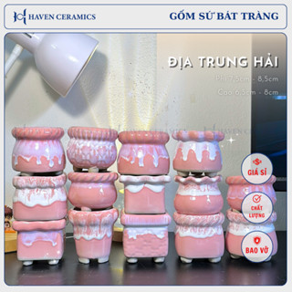   Combo  Chậu sứ ĐỊA TRUNG HẢI Haven Ceramics màu hồng trồng cây để bàn size nhỏ 