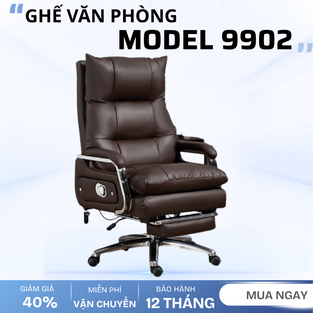 Ghế Giám Đốc Bọc Da Cao Cấp Massage 7 điểm model 9902, Ghế Chủ Tịch Xoay Làm Việc Văn Phòng Phong Cách Sang Trọng