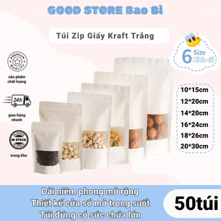   LẺ  Túi Zip Giấy Kraft Trắng  Túi Zip Giấy Kraft Trắng Túi Zip Giấy Đựng Thực Phẩm Full Size Siêu Rẻ 