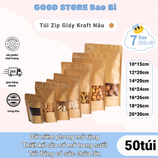  COD Túi Zip Giấy Kraft Nâu Sỉ 50 túi Túi Zip Giấy Đựng Thực Phẩm Full Size Siêu Rẻ Giá sỉ và vận chuy 