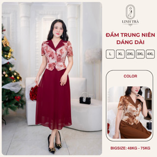 Đầm Trung Niên Cao Cấp [Linh Trà], Váy Thiết Kế Cho Mẹ Đi Tiệc Trang Nhã Thanh Lịch (TM 3703)