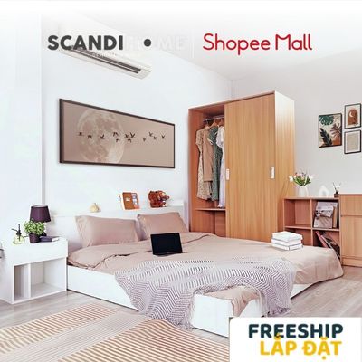 NOOKONCEPT, Combo Nội thất Phòng ngủ 4 món Vibe NOOK_003 Scandi Home gồm giường, tủ quần áo, bàn học và kệ sách