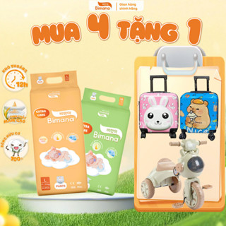   4E  -  TẶNG XE ĐẠP PHI HÀNH GIA  VALI  - Combo 4 Bịch Tã Bỉm Bimana Extra Care Mỏng Thoáng Thấm Hút Tốt Đủ Size 