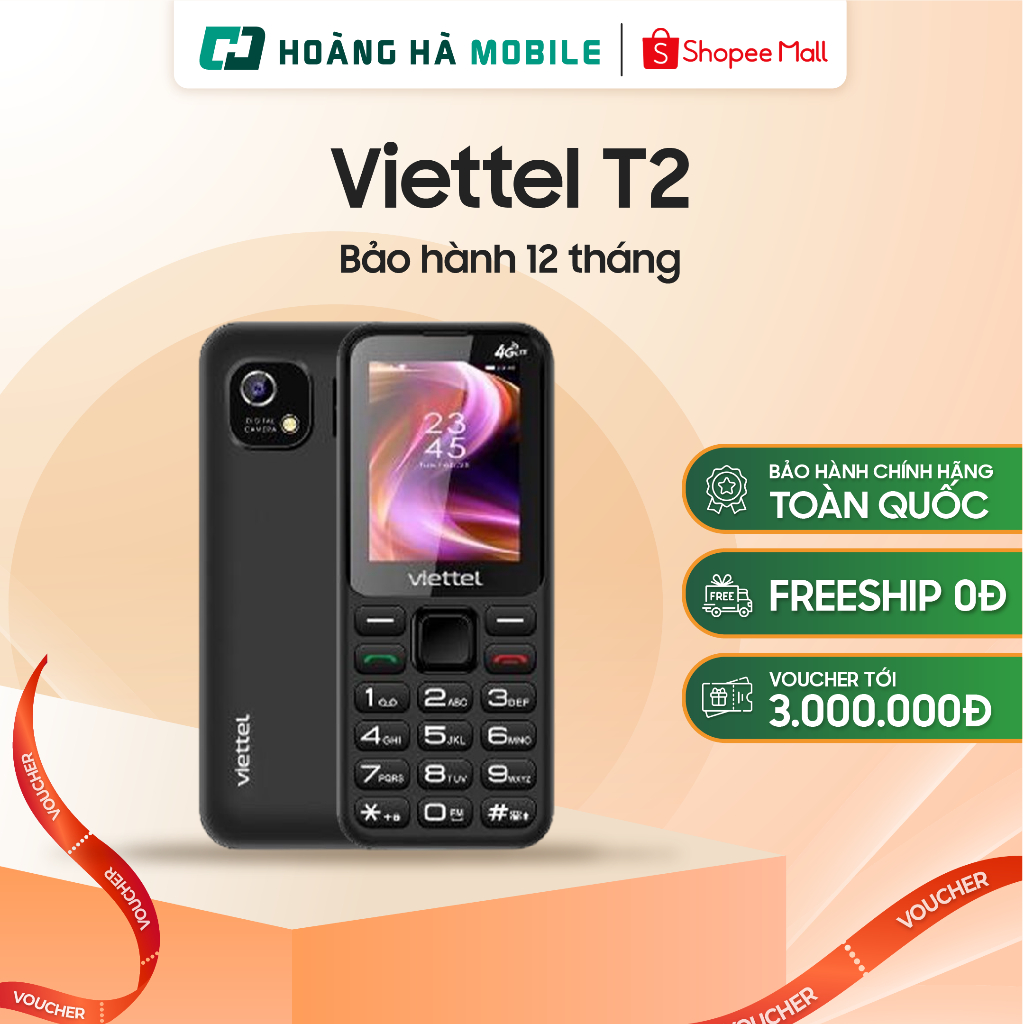 Điện thoại Viettel T2 4G 2,4" - 1400mAh- Chính hãng (Dùng cho mọi nhà mạng - Nguyên Seal)