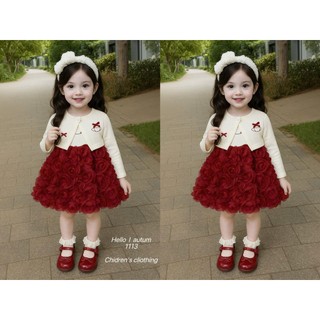  Sét váy công chúa hoa Hồng đỏ kèm áo khoác cho bé gái 