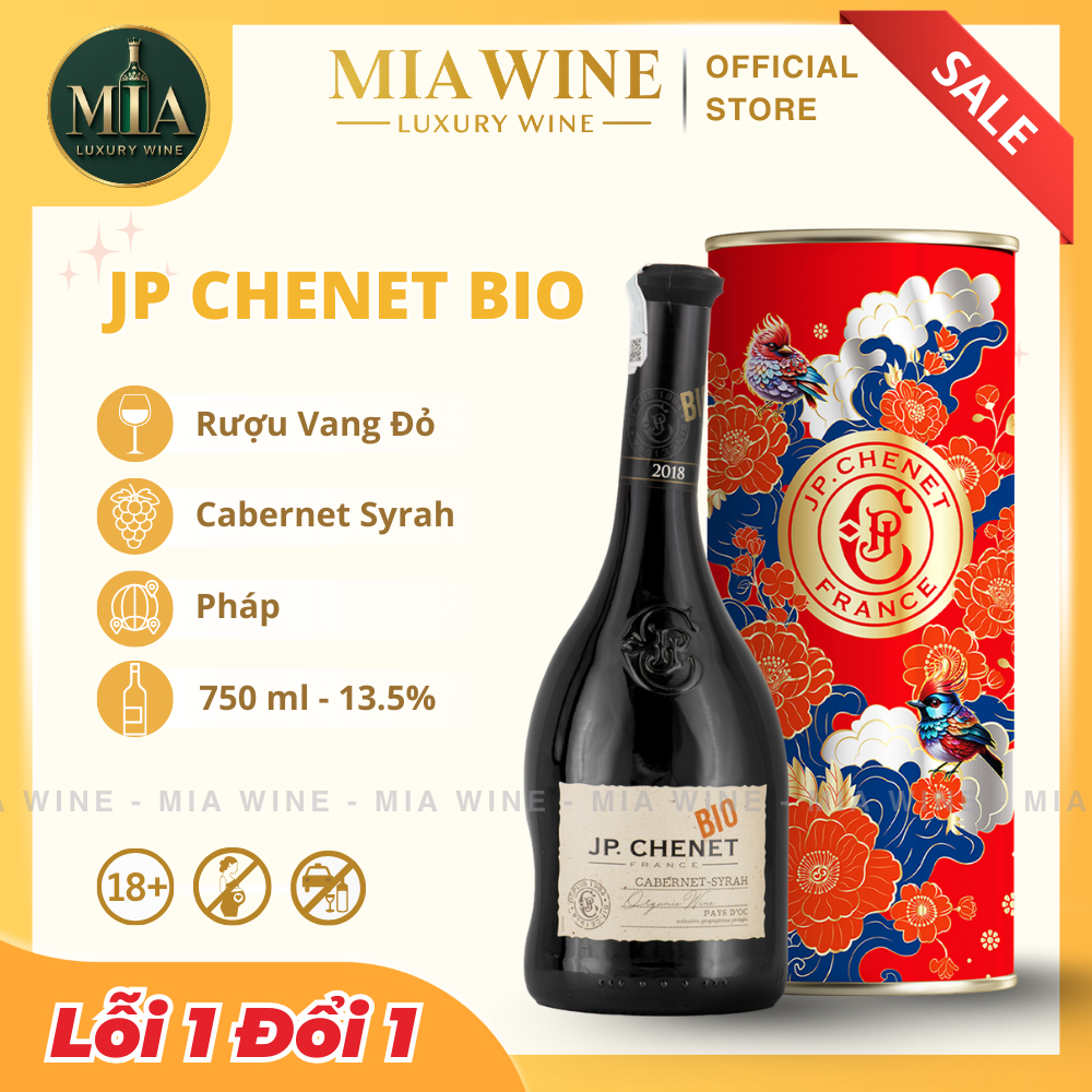 [Chính Hãng] - Rượu Vang (Vẹo) Đỏ Pháp JP Chenet Bio Cabernet Syrah Organic Wine PAYS D'OC - 750ml (