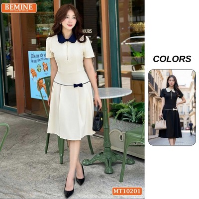 Đầm thiết kế BEMINE cổ sen có khóa kéo trước dáng chữ A phù hợp đi chơi-MT10201