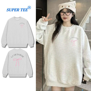 Áo Sweater Chất Nỉ Bông Cotton Dày Mịn Màu Xám Tiêu In Hình Nơ Và Nhiều Hình Cute Dễ Thương form rộng unisex cho nam nữ