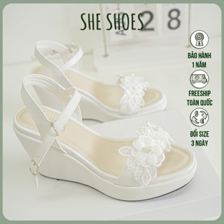  SANDAL ĐẾ XUỒNG 10P KẾT CHÙM HOA LAM TINH - SDX10002 