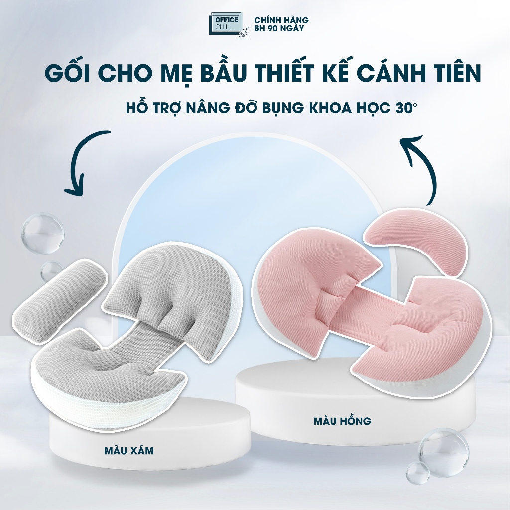 Gối Dành Cho Bà Bầu OFFICE CHILL Gối Nâng Đỡ Bụng Bầu Thiết Kế Cánh Tiên Hỗ Trợ Hông Eo Bụng