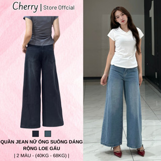 Quần Jean Nữ Ống Suông dáng Rộng loe gấu tôn dáng Chất Jean Mềm Mát Quần Đi Học Đi Làm Cherry - T157