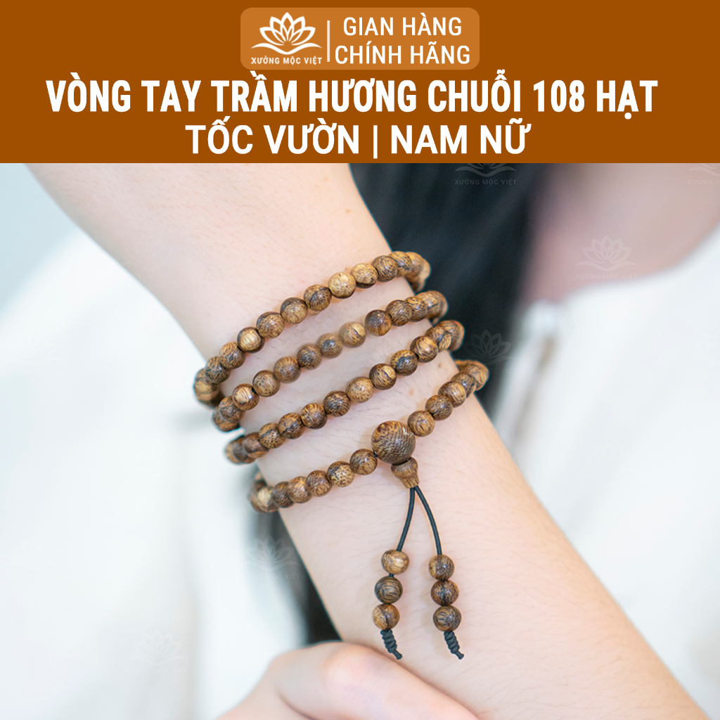 Vòng tay chuỗi trầm hương 108 hạt Trầm Tóc Vườn mang may mắn bình an tài lộc - Xưởng Mộc Việt