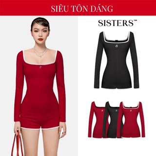 Jumpsuit nữ dài tay SISTERS ôm dáng màu đen, đen viền trắng, đỏ co giãn Hailey SIS-CLUB| SS1-J1