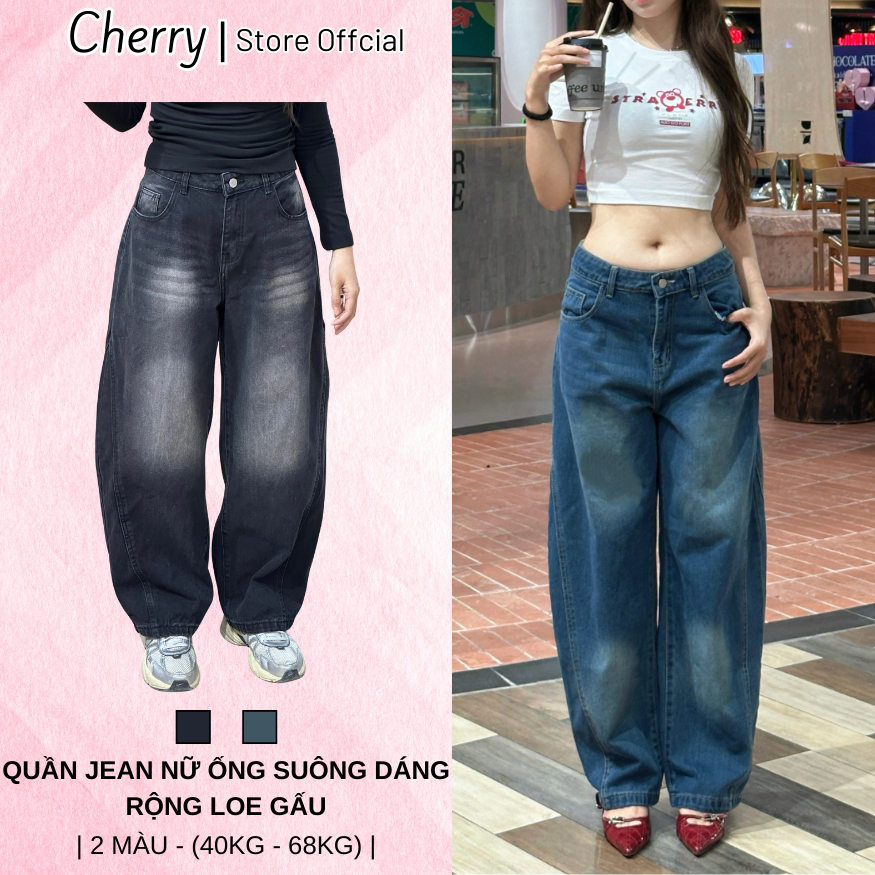 Quần Jeans ống cong form thụng cạp trễ Nam nữ Unisex Phong cách StreetWear Cherry T156