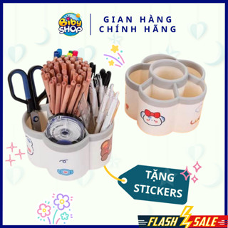 HỘP BÚT HÌNH HOA nhiều ngăn kèm STICKER, Ống Đựng Bút Nhựa Hình hoa 6 ngăn