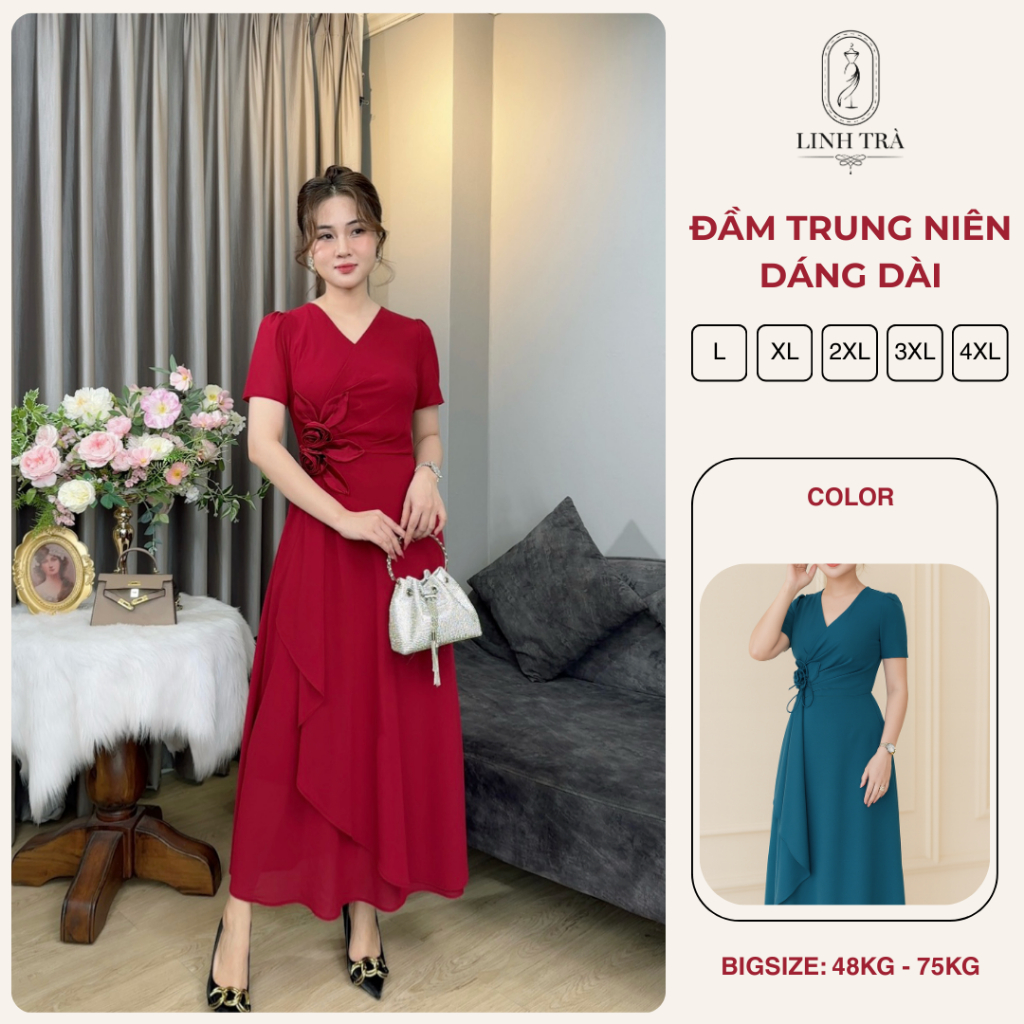  Đầm Trung Niên Sang Trọng  Linh Trà  Váy Đi Tiệc Cho Mẹ U40 U50 Thanh Lịch Quý Phái  LT 3015  