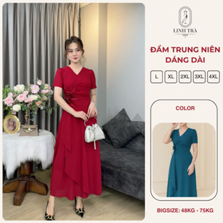 Đầm Trung Niên Sang Trọng [Linh Trà] Váy Đi Tiệc Cho Mẹ U40 U50 Thanh Lịch Quý Phái (LT 3015)