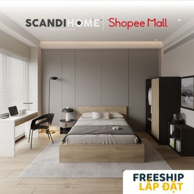 NOOKONCEPT, Combo Nội thất Phòng ngủ 4 món Minimal NOOK_007 Scandi Home gồm giường, tủ quần áo, bàn học và kệ sách