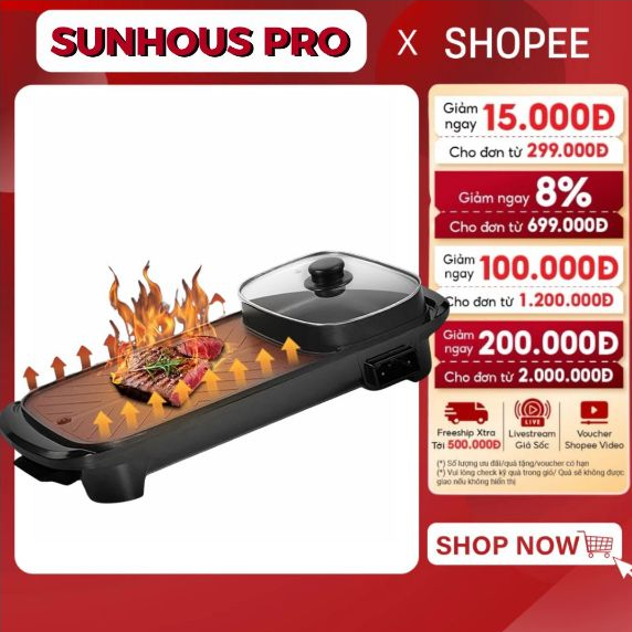 Bếp Lẩu Nướng Đa Năng 2 In 1 Cao Cấp Công Suất 1300W Chống Dính Dể Dàng Vệ Sinh Bếp