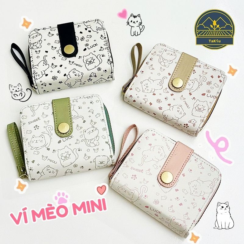 Ví Nữ Cầm Tay Nhiều Ngăn Đa Năng Đựng Tiền Hoạ Tiết Mèo May Mắn Dễ Thương TAKIU VN30