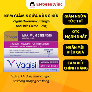 [CHE TÊN SẢN PHẨM] Kem Dưỡng Ẩm Giảm Ngứa Vùng Kín VAGISIL Maximum Strength Anti-Itch Creme 28g