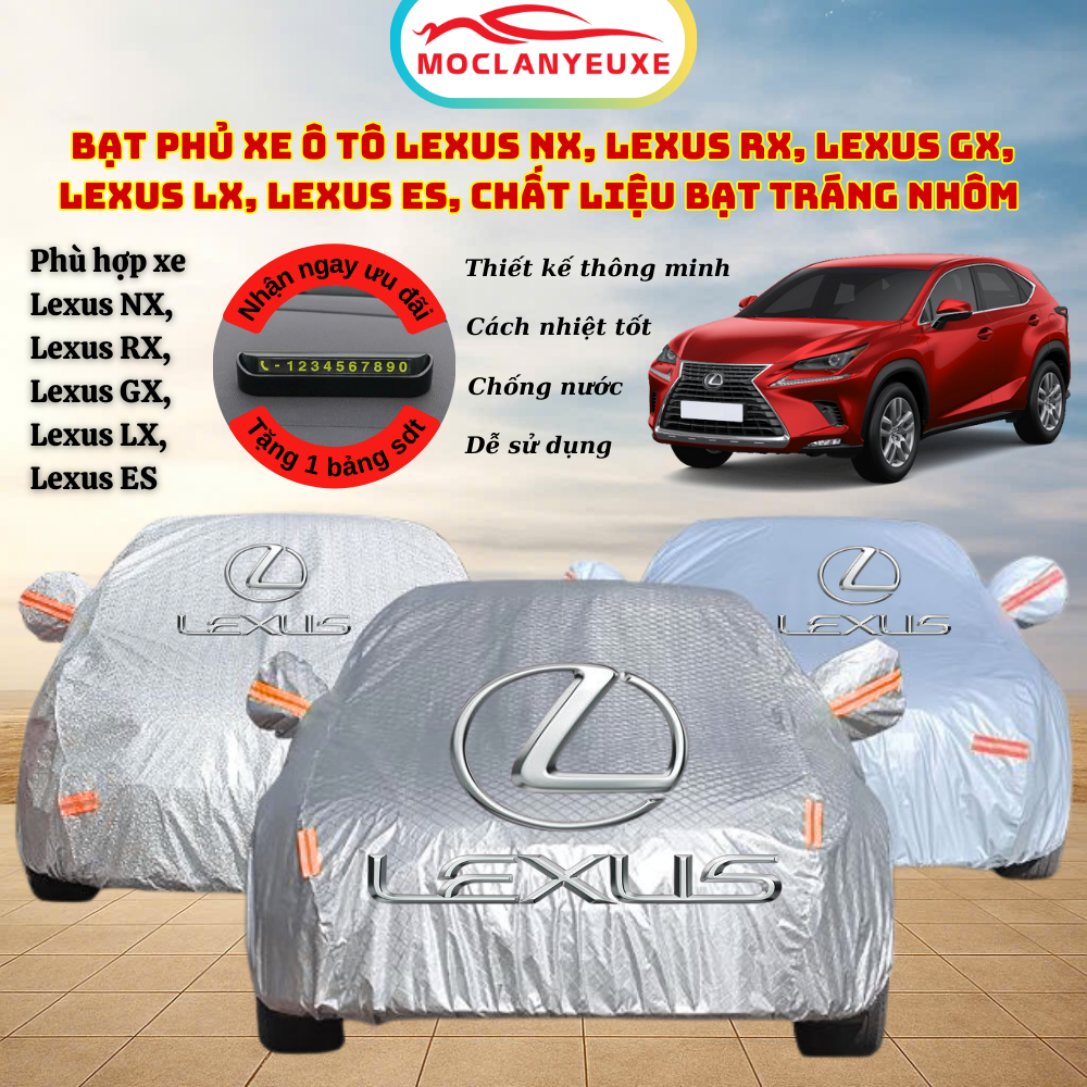 Bạt Phủ Xe Ô Tô Lexus NX, Lexus RX, Lexus GX, Lexus LX, Lexus ES, Chất Liệu Bạt Tráng Nhôm 3 Lớp, Cá