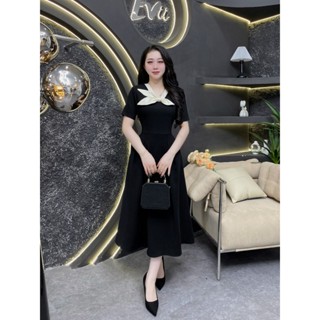  D62 - Váy Thiết Kế Evii dành cho nữ Đầm thiết kế cổ V nơ bản to liền cách điệu dáng A xoè dài phù hợp đi làm đi chơi 