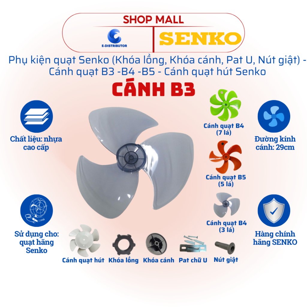 [HỎA TỐC] Phụ kiện thay thế quạt Senko và cánh quạt Senko B3, B4, B5 - Màu ngẫu nhiên
