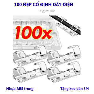  100 Nẹp Dán Tường Cố Định Dây Điện Dây Cáp Mạng Kẹp Cố Định Luồn Dây Bằng Nhựa Trong Tặng Keo Dán 
