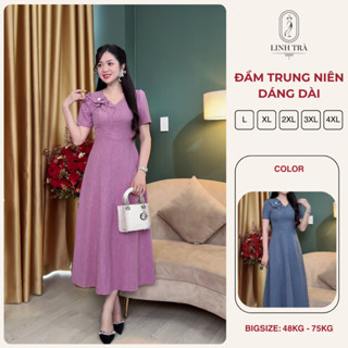 Đầm Trung Niên [Linh Trà], Váy Cho Mẹ, Đầm Dự Tiệc Đi Chơi Đi Làm Thanh Lịch U40 U50 (LT 3338)