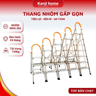 Thang nhôm ghế tay vịn chữ A, 3 4 5 6 7 Bậc cao từ 0.74 -1.72M, Khung inox 304 chắc chắn an toàn