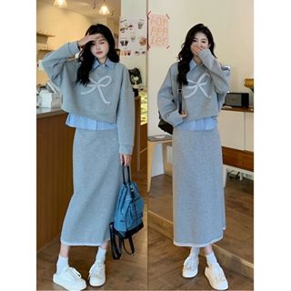  SET ĐỒ SIZE LỚN MÙA THU 2025 PHONG CÁCH HÀN QUỐC Áo Hoodie Giả Hai Lớp + Chân Váy Eo Cao - Hàng Order 