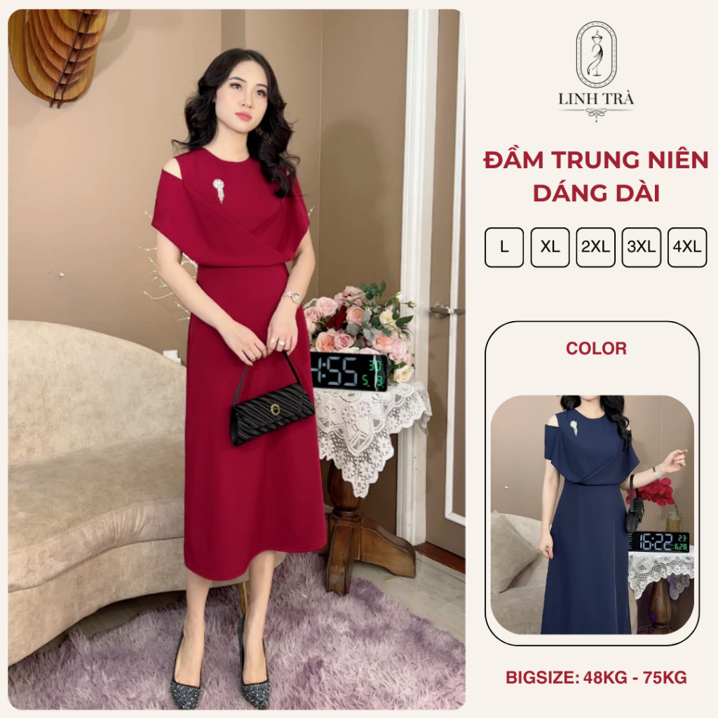 Đầm Trung Niên [Linh Trà] (LT 652) Trẻ Trung Thiết Kế Trang Nhã Thanh Lịch Sang Trọng Đi Tiệc Cao Cấp Cho Bà Cho Mẹ