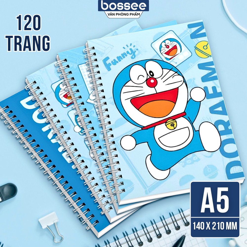 Sổ lò xo A5 Doremon 120 Trang giấy kẻ ngang, notebook , sổ nhật ký lò xo kép giấy kẻ ngang chống lóa