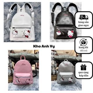🐻Balo Kitty Phim hoạt hình, balo da Pu đi học dễ thương kèm móc mèo bản nhiều ngăn đựng vừa a4, giáo án